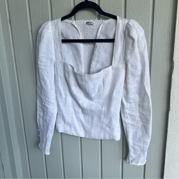 Reformation Stilton Linen Top White Square Neck Blouse size 4 - Picture 7 of 14